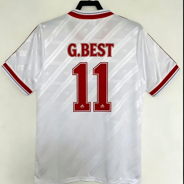 86-88Manchester United Retro Jersey George Best #11 Vintage Away White/Red Soccer Shirt