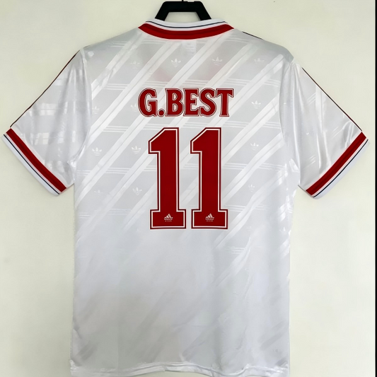 86-88Manchester United Retro Jersey George Best #11 Vintage Away White/Red Soccer Shirt
