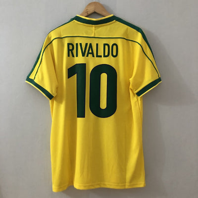1998  Brazil Home Retro Soccer Jersey RONALDO RIVALDO